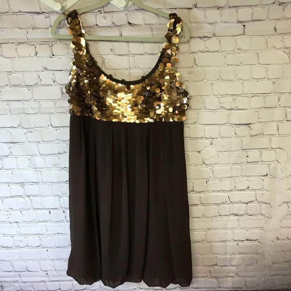 R&M Richards Gold Sequin Chocolate Tank Dress Bubble Hem Festive Concert Y2K 12 - Picture 3 of 11